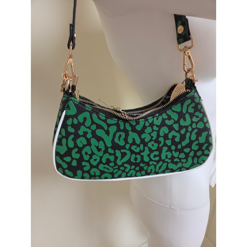 Von Dutch Green Leopard Print Baguette Shoulder Bag Y2K Streetwear Logo Purse - Picture 9 of 9
